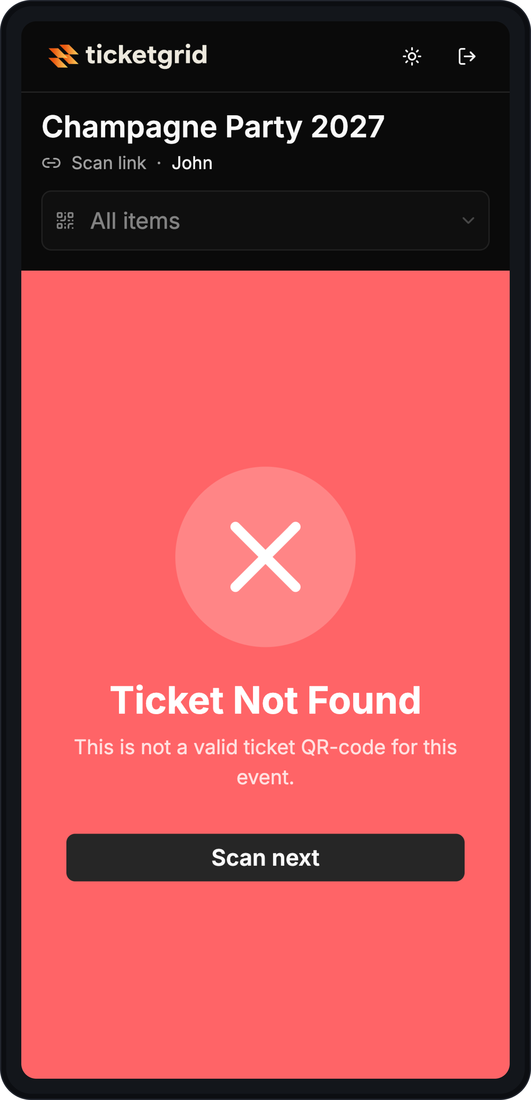 Scan app — Ticket niet gevonden