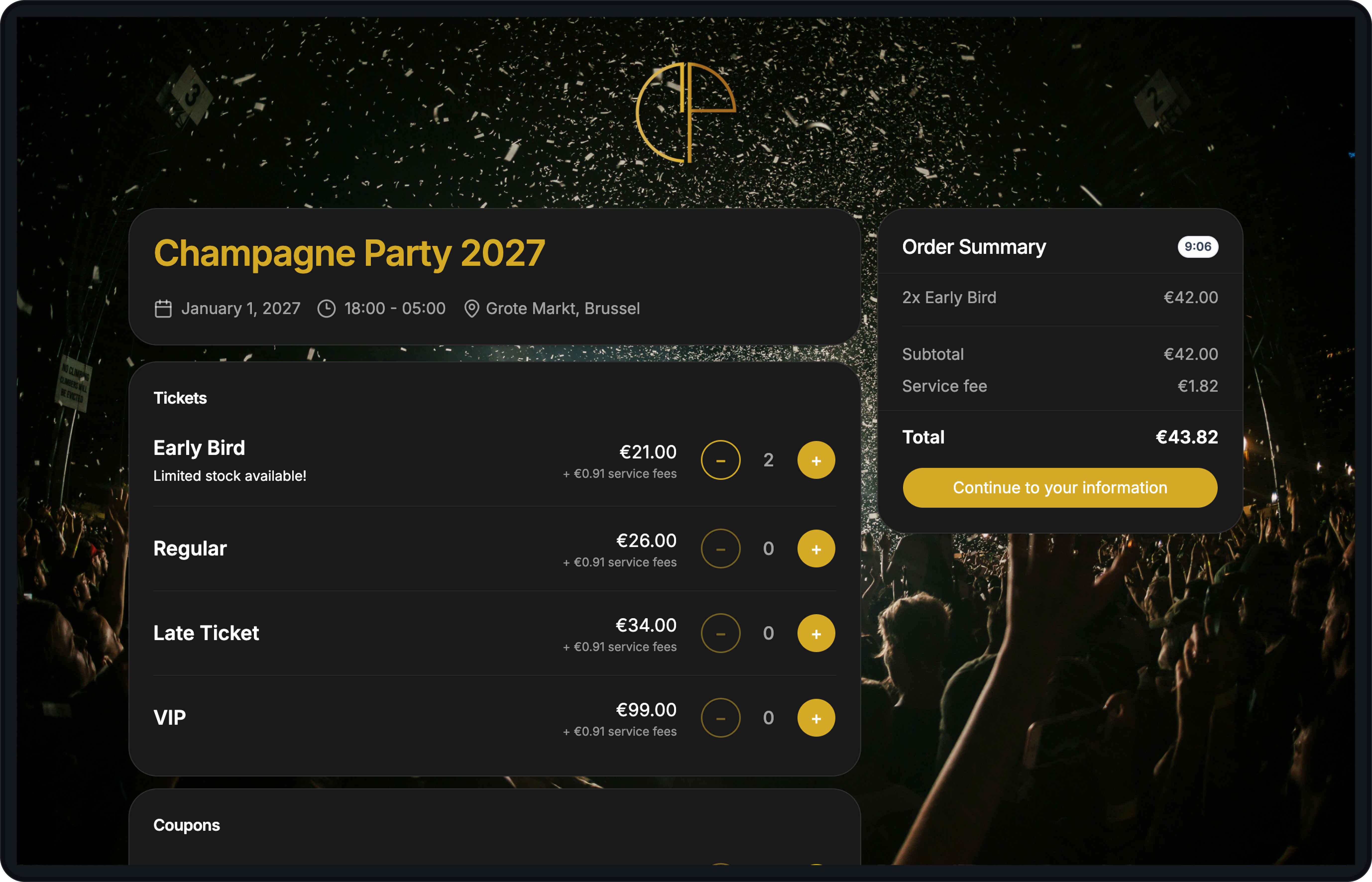 Ticketgrid shop — Dark mode